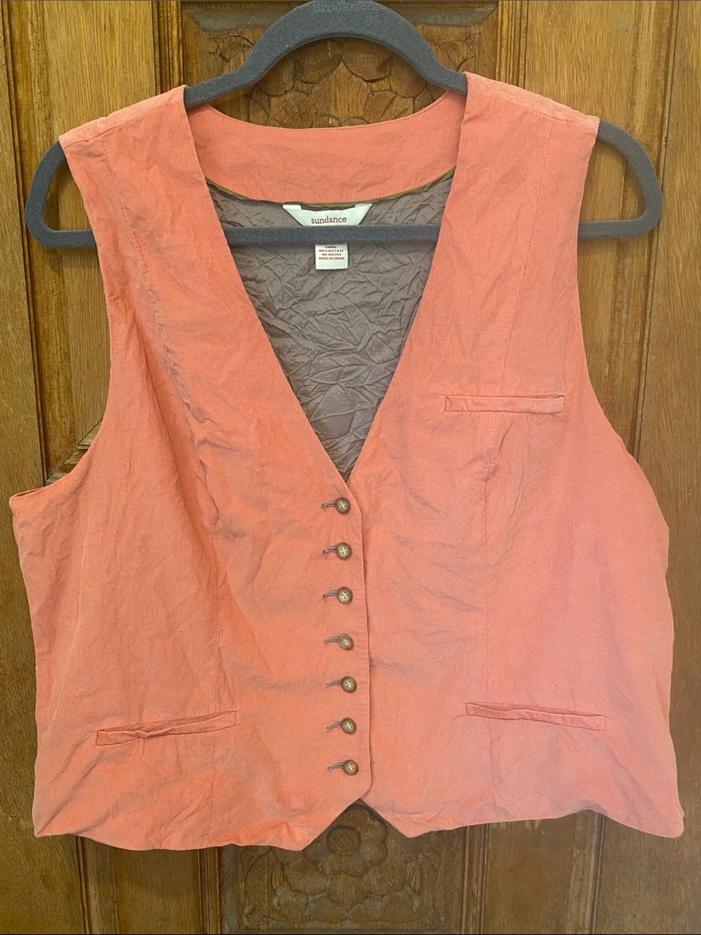 Sundance menswear style vest top Sleeveless thin corduroy salmon pink LARGE